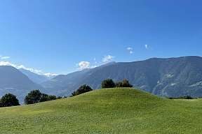 Sanft geschwungene grüne Hügel mit weitem Blick ins Etschtal und die Südtiroler Bergwelt I WUNDERORTE